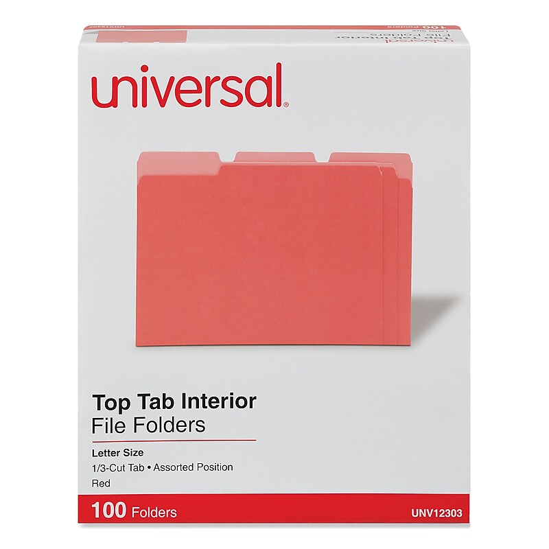 Universal File Folder, Letter Size, Red, 100/Box (UNV12303) image 1