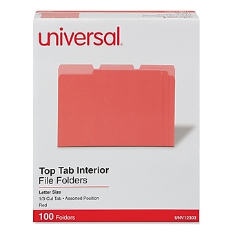 Universal File Folder, Letter Size, Red, 100/Box (UNV12303)
