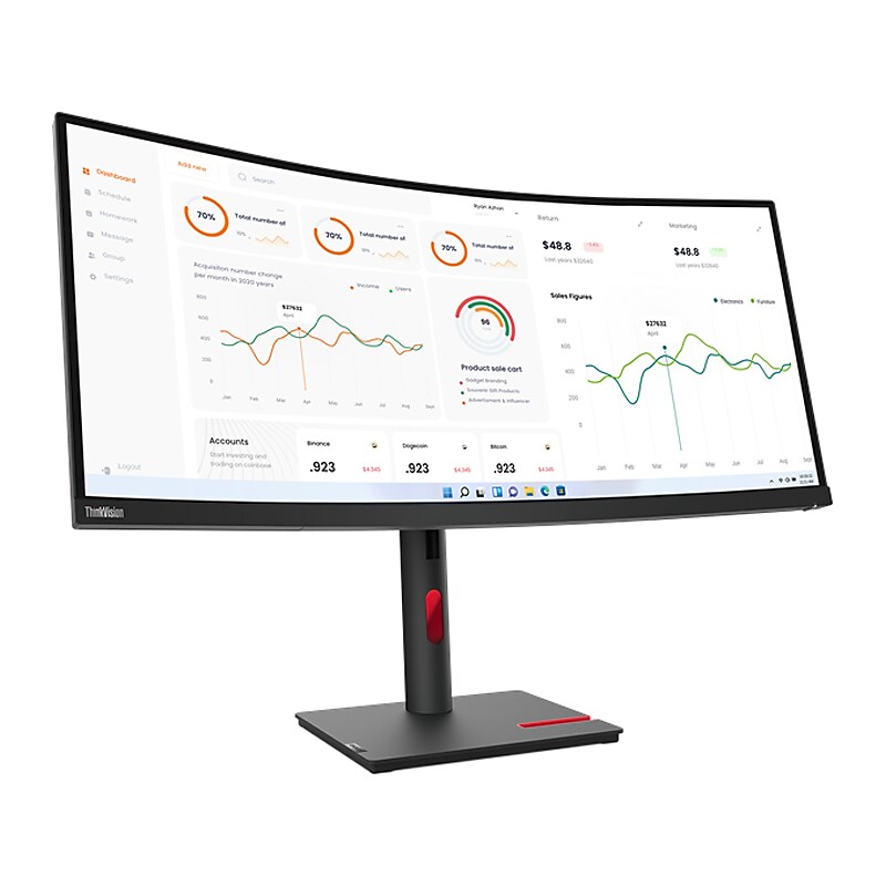 Lenovo ThinkVision T34w-30 34" Curved 60Hz LED Monitor, Raven Black (63D4GAR1US) image 1