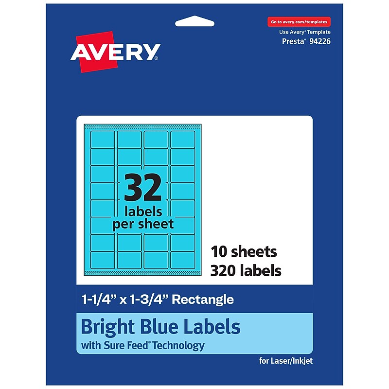 Avery Rectangle Multipurpose Labels, 1.25" x 1.75", Bright Blue, 320/Pack (94226) image 1