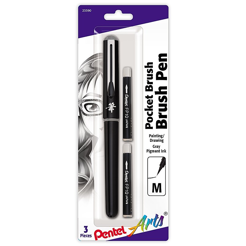 Pentel Arts Refillable Pocket Brush Pen, Gray (PTAGFKP3BPN) image 1