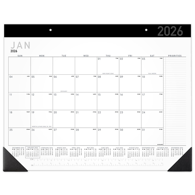 2026 AT-A-GLANCE Contemporary 21.75" x 17" Monthly Desk Pad Calendar, White/Black (SK24X-00-26) image 1