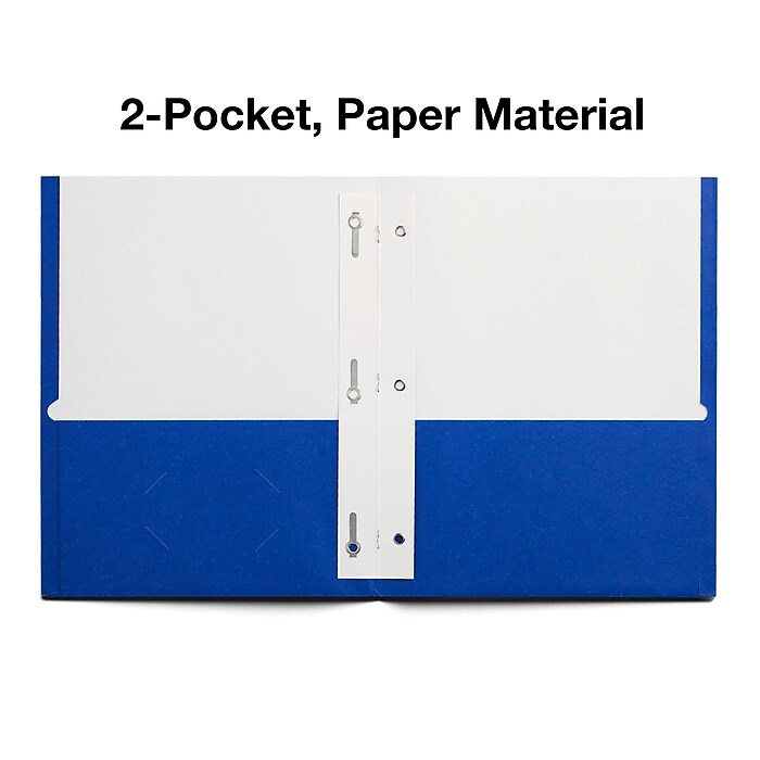 Staples Smooth 2-Pocket Paper Folder with Fasteners, Blue, 25/Box  (50774/27542-CC) | Staples