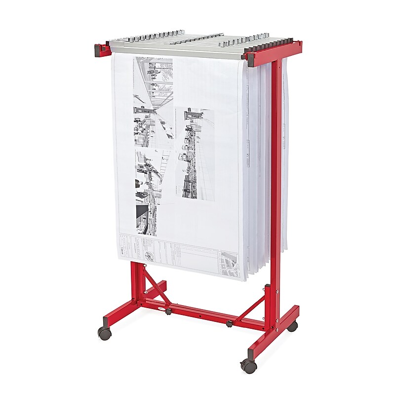 AdirOffice Blueprint Metal Mobile File Cart with Lockable Wheels, Red (615-RED) image 1