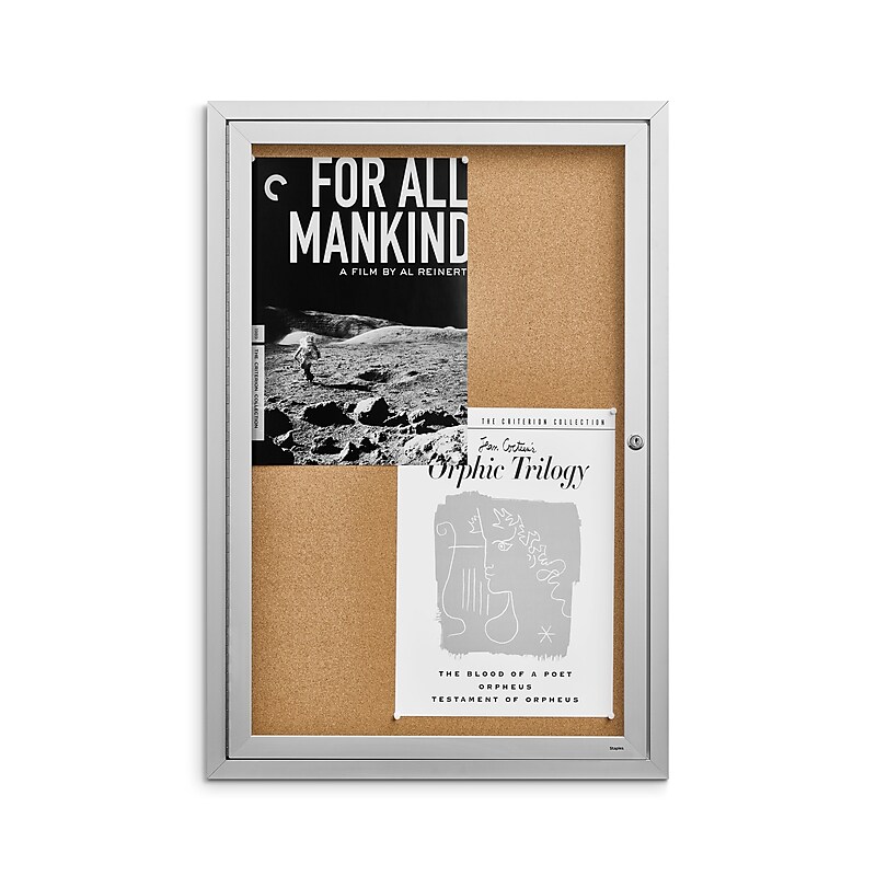 Staples Enclosed Cork Display Board, Aluminum Frame, 3' x 2' (ST61261) image 1
