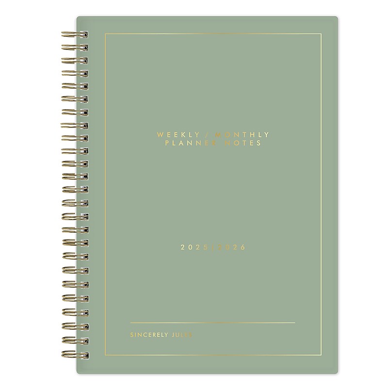 2025-2026 Blue Sky Sincerely Jules Sincerely Sage 5.875" x 8.65" Academic Weekly & Monthly Planner, Plastic Cover, Green image 1
