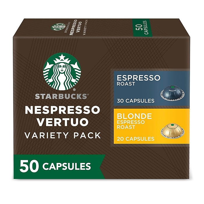 Starbucks Variety Pack Coffee Nespresso Vertuo Capsules, 50/Box