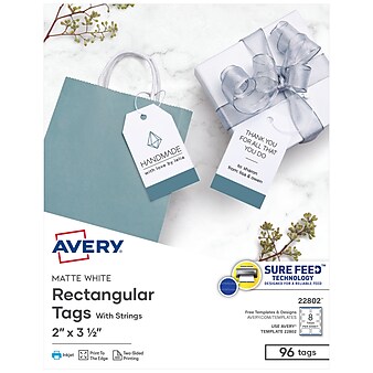 Avery Blank Price, Gift & Merchandise Printable Tag, 2" x 3-1/2", White, 8 Tags/Sheet, 12 Sheets/Pack, 96 Tags/Pack (22802)
