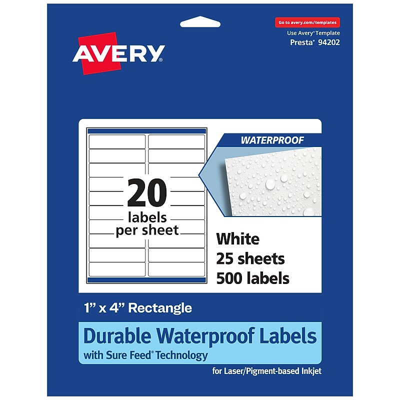 Avery Laser/Inkjet Rectangle Multipurpose Labels, 1" x 4", White, 500 Labels/Pack  (94202) image 1