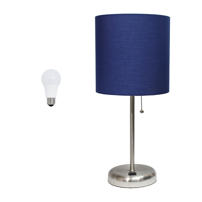Creekwood Home Oslo 19.5" LED Table Lamp with USB Port, Brushed Steel/Navy Blue Shade (CWT-2012-NV-LB) image 1