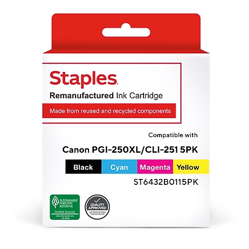 Staples Remanufactured Black High Yield and Photo Black/C/M/Y Standard