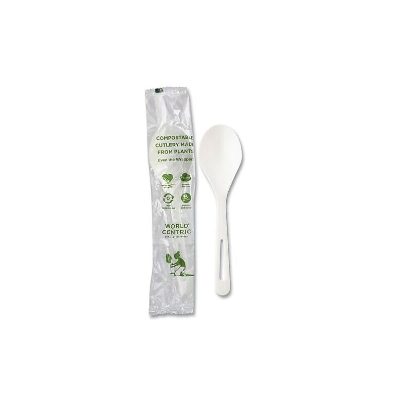World Centric TPLA Compostable Cutlery, Soup Spoon, White, 750/Carton (WORSOPSI) image 1