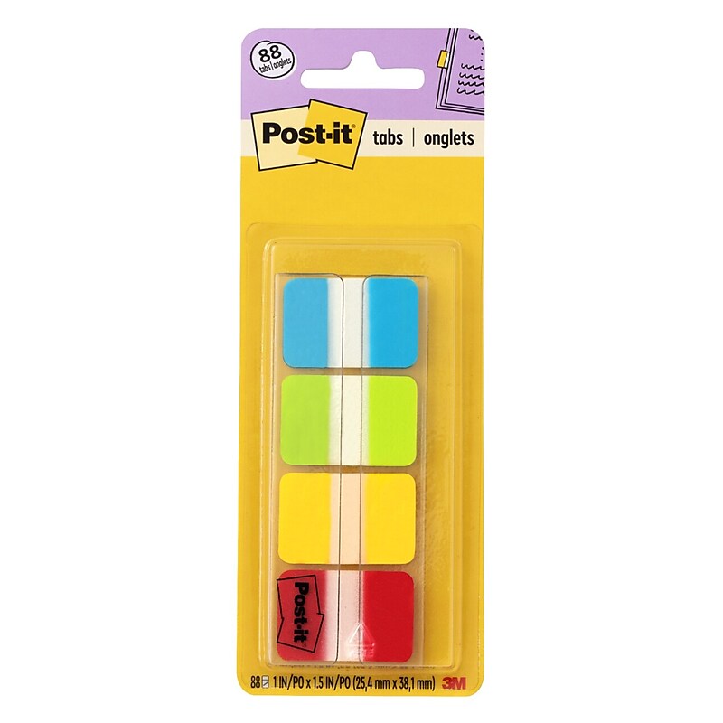 Post-it Tabs, 1" Wide, Assorted Colors, 88 Tabs/Pack (686-ALYR1IN) image 1