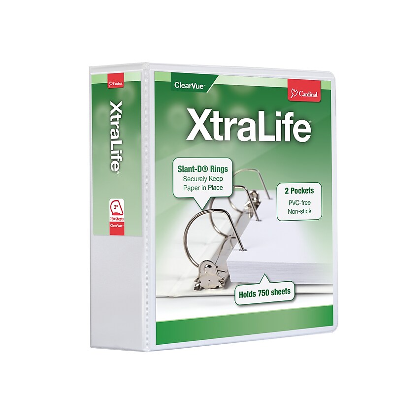 Cardinal XtraLife ClearVue Heavy Duty 3" 3-Ring View Binders, D-Ring, White (26330) image 1