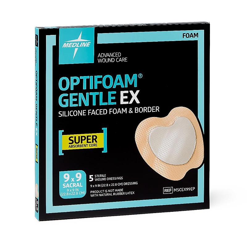 Medline Optifoam Gentle EX Sacrum Sterile Adhesive Foam Dressings, 9" x 9", 25/Carton (MSCEX99EP) image 1