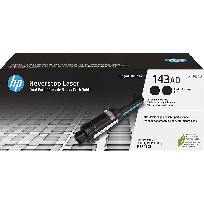 HP 143AD Black Standard Yield Toner Cartridge Reload Kit, 2/Pack (W1143AD) image 1