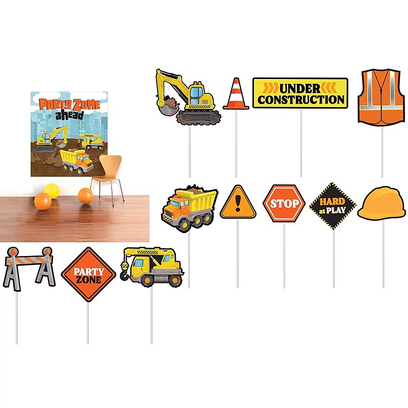 Party City Construction Party Photo Backdrop with Props, Multicolored, 13/Pack (AM677976-PC) image 1