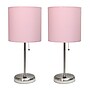 Creekwood Home Oslo Duo 19.5" LED Table Lamp with USB Port, Brushed Steel/Light Pink Shade, 2/Set (CWT-2012-LP-2PK)~#|#~8845B0D2-CFC6-467B-900D7665F2E67C2D_sc7