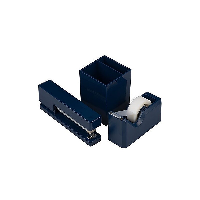 JAM PAPER Desk Trio Pack, Navy Blue, Stapler, Tape Dispenser & Pen Holder, 3/Pack (337841nas) image 1