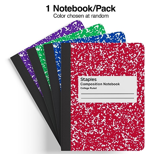 STAPLES 1‑Subject Composition Notebook, 7.5” x 9.75”, College Ruled, 100 Sheets, Assorted Colors~#|#~88478BEC-610F-4061-B1EEB0FDEBBF3CE9_sc7