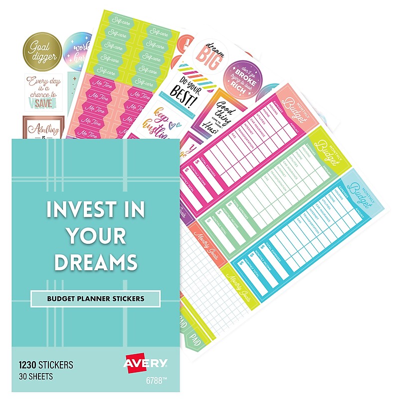 Avery Budget Planner Stickers Pack, 1,230 Stickers, Expense Tracker and Finance Planner Sticker Sheets (6788) image 1