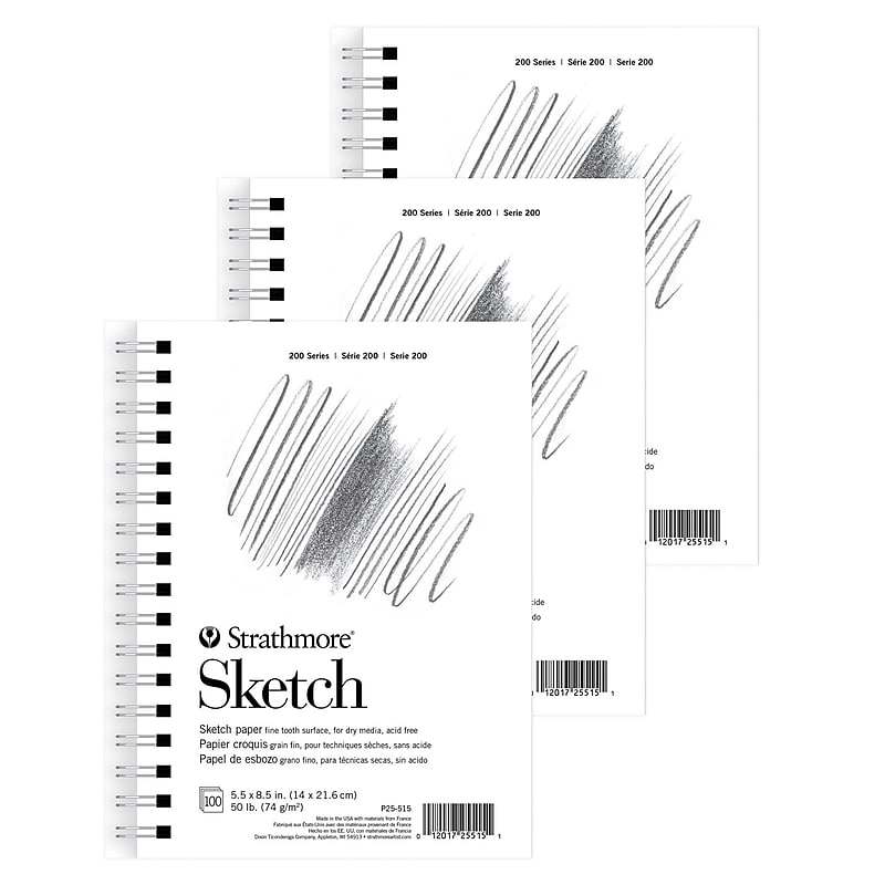 Strathmore 200 Series 5.5" x 8.5" Side-Wire Bound Paper Pad, 100 Sheets/Pad, 3 Pads/Bundle (STTP255151-3) image 1