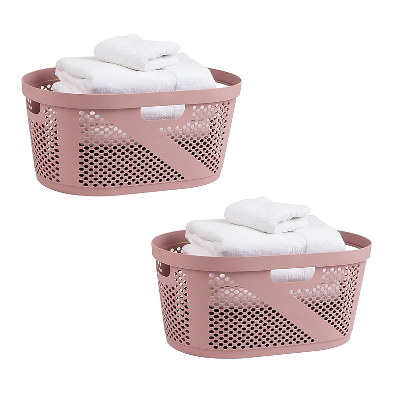 Mind Reader 10.57-Gallon Laundry Basket with Handles, Plastic, Pink, 2/Set (2HHAMP40-PNK) image 1