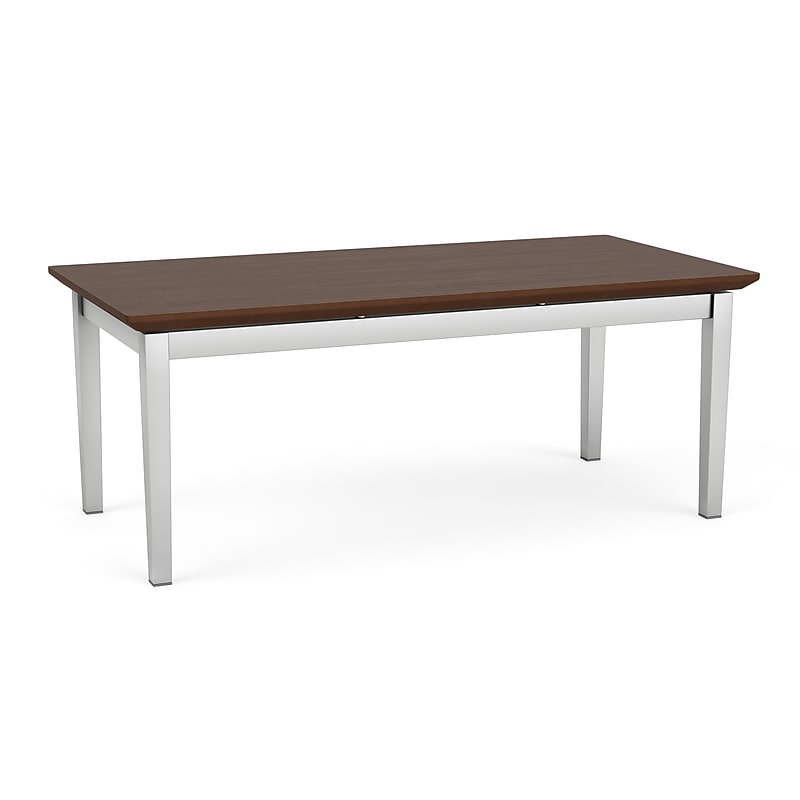 Lesro Amherst Steel 40"W x 20"D Laminate Coffee Table, Riftwood Walnut/Silver (AS0840.SSV.TRW) image 1