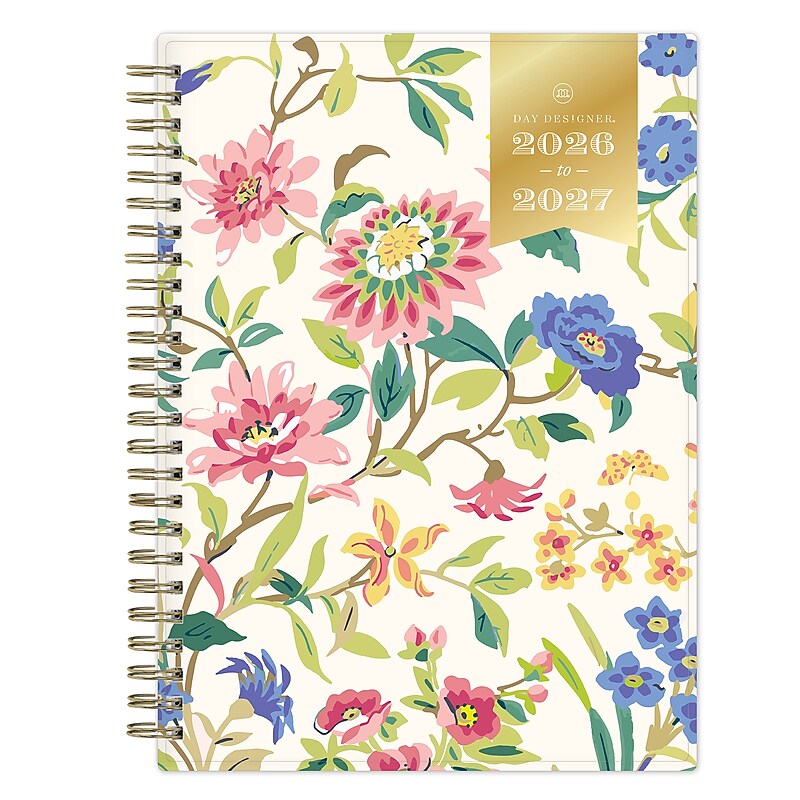 2026-2027 Blue Sky Day Designer 6" x 8" Academic Year Weekly & Monthly Planner, Plastic Cover, Floral Cream (158170) image 1