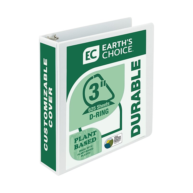 Samsill Earth's Choice Plant-Based Durable 3" View Binders, D-Ring, Made in USA, White (16987) image 1