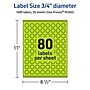 Avery Laser/Inkjet Multipurpose Circle Labels, 0.75" Dia., Bright Green, 1600/Pack (94504)~#|#~88A449CF-2A0A-4441-80F44FE7FD9A65AC_sc7