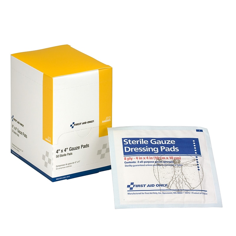 First Aid Only 4" Sterile 8-Ply Pads, 50/Box (J213) image 1
