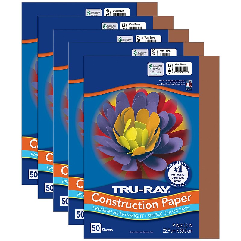 Tru-Ray 9" x 12" Construction Paper, Warm Brown, 50 Sheets/Pack, 5 Packs/Bundle (PAC103025-5) image 1