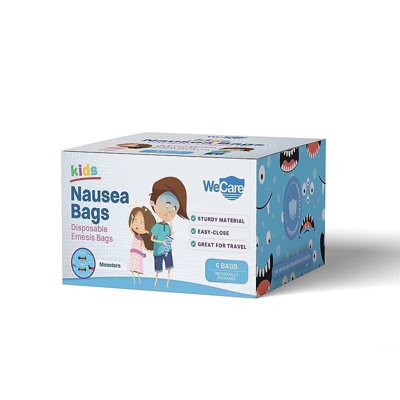 WeCare Monsters Kids' Disposable Emesis Bag for Nausea and Motion Sickness, Multicolor (WC-EMES-M-5) image 1