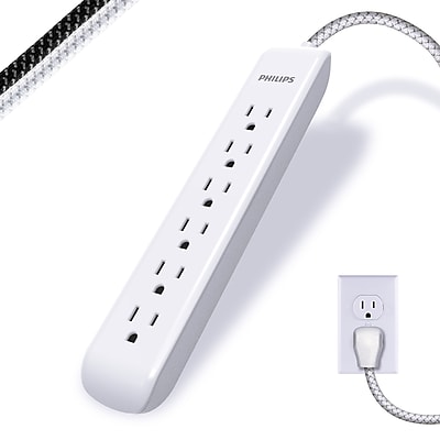 Philips 6-Outlet Surge Protector, 720J, 4 ft. Braided Cord, White (SPC3064WET1/37) Simolary simolary.com