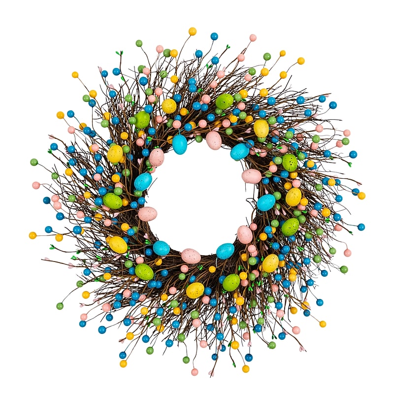 Nearly Natural 24-in Artificial Easter Egg Twig Wreath (W1409) image 1