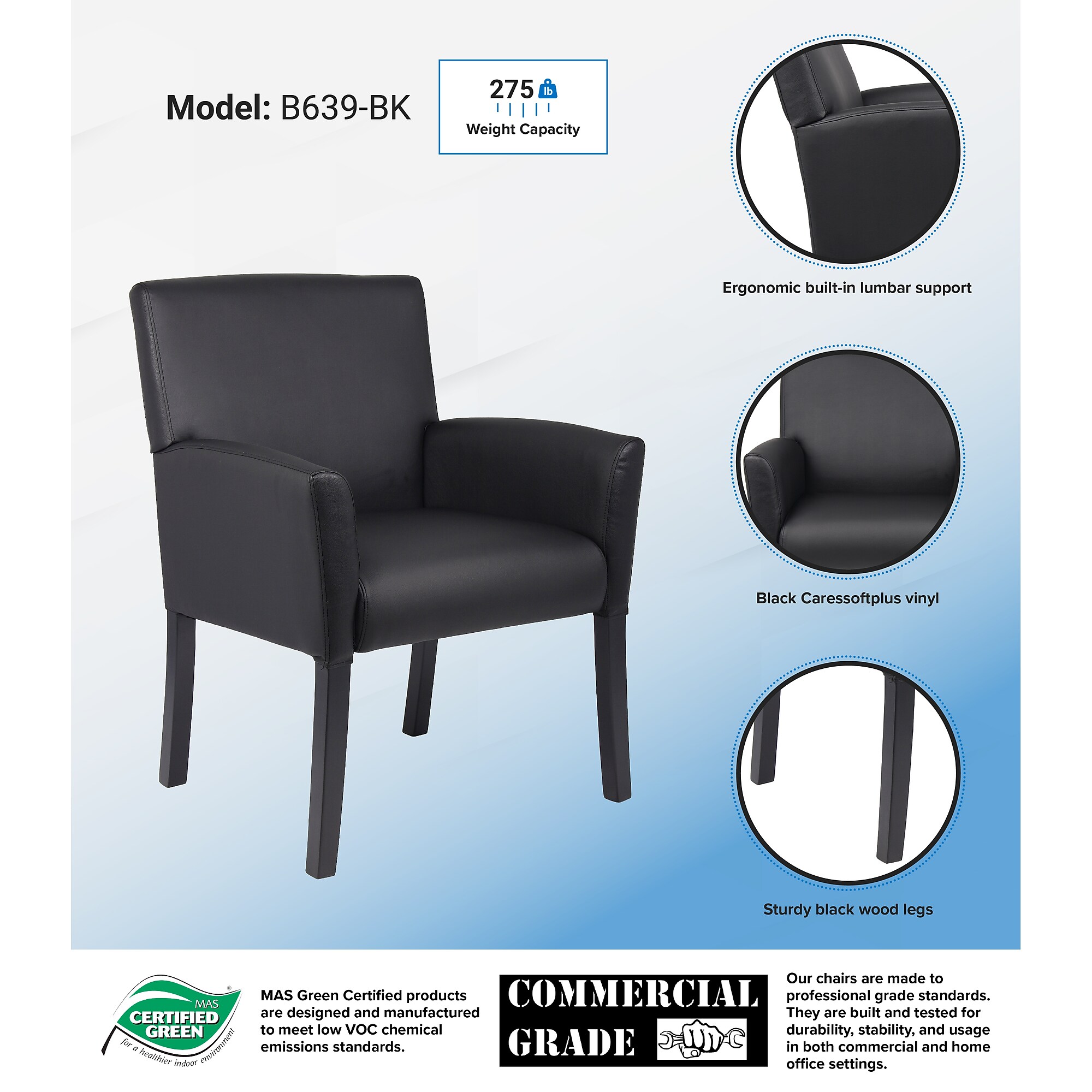 Boss Office Products Vinyl Guest Chair, Black (B639-BK) Sansujyuku sansujyuku.com