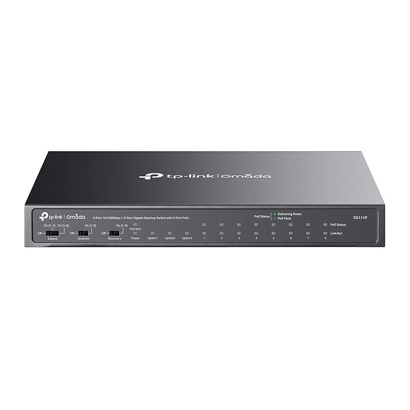 TP-Link Omada 8-Port Gigabit PoE Unmanaged Desktop Switch, 10/100 Mbps, Black (DS111P) image 1