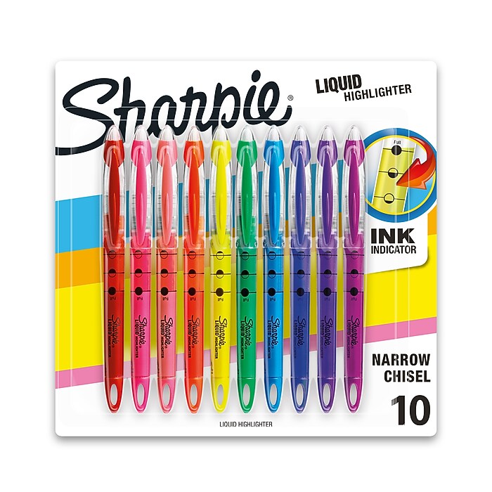 Sharpie Liquid Highlighter, Chisel Tip, Assorted, 10/Pack (24415PP