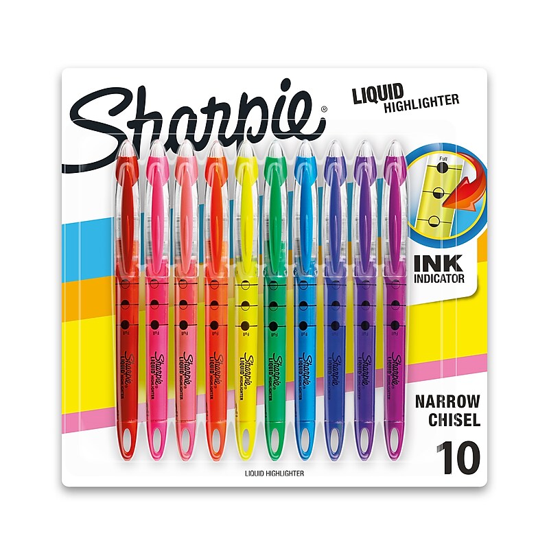 Sharpie Liquid Highlighter, Chisel Tip, Assorted, 10/Pack (24415PP) image 1