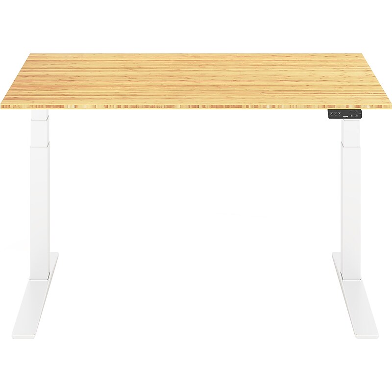 FlexiSpot E7 Pro 55"W Electric Adjustable Standing Desk, Bamboo/White (E7WPRO5528-LBZB) image 1