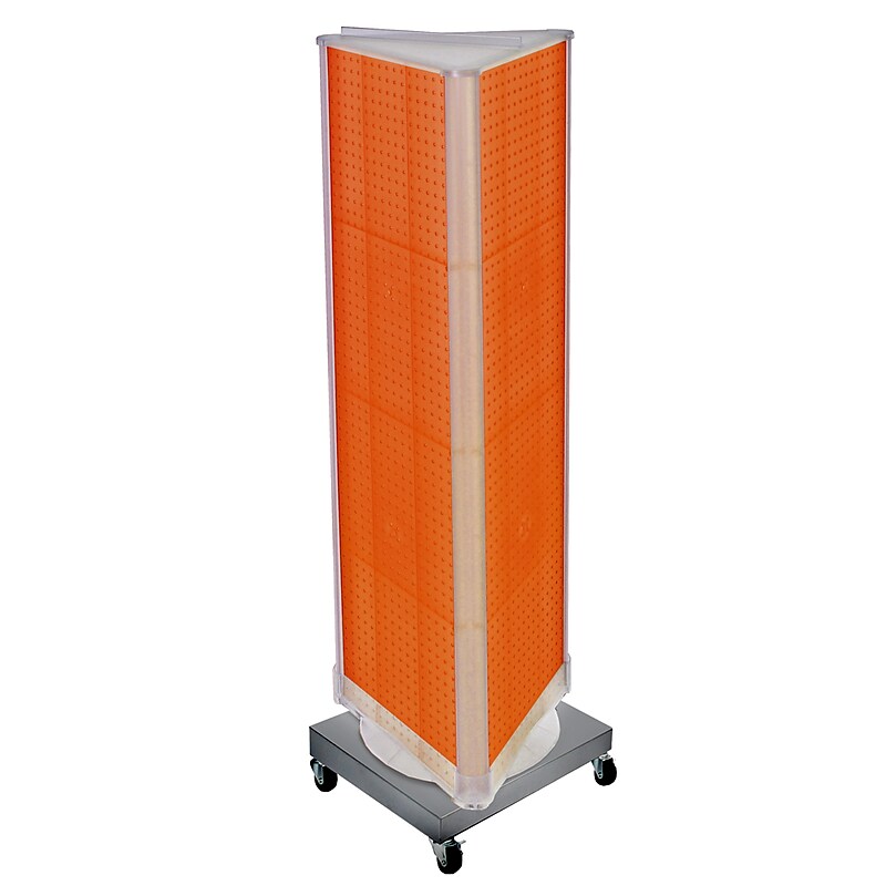 Azar Displays 60” x 16” Three-Sided Revolving Pegboard Tower Floor Display on Wheeled Metal Base, Orange (700452-ORG) image 1