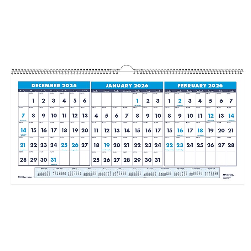 2026 House of Doolittle 17" x 8" Three-Month Desk Calendar, Blue (3647-26) image 1