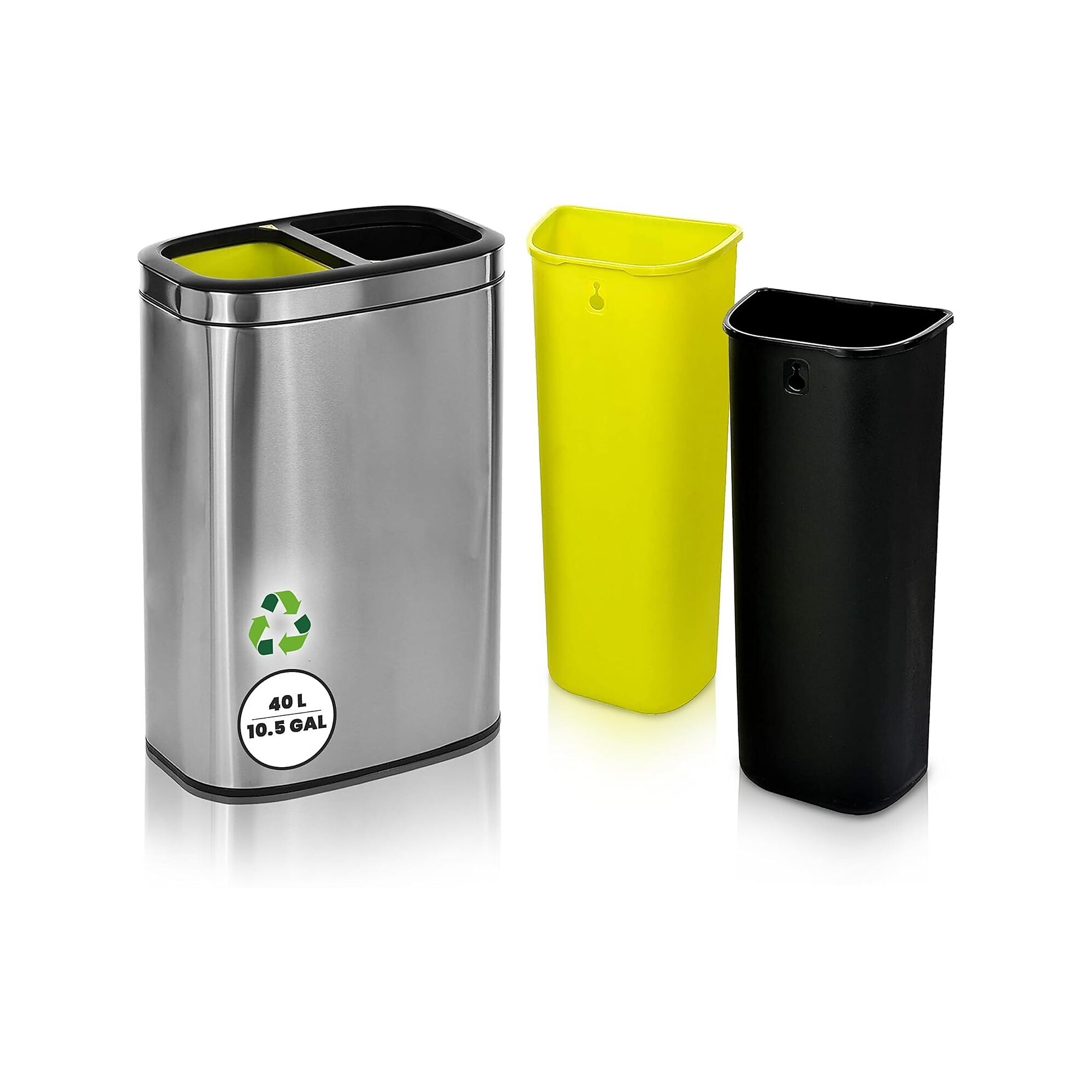Alpine Industries Stainless Steel Open Top Dual Compartment Trash Can with Liners, 10.5 Gallon (ALP470-R-40L) Sansujyuku sansujyuku.com