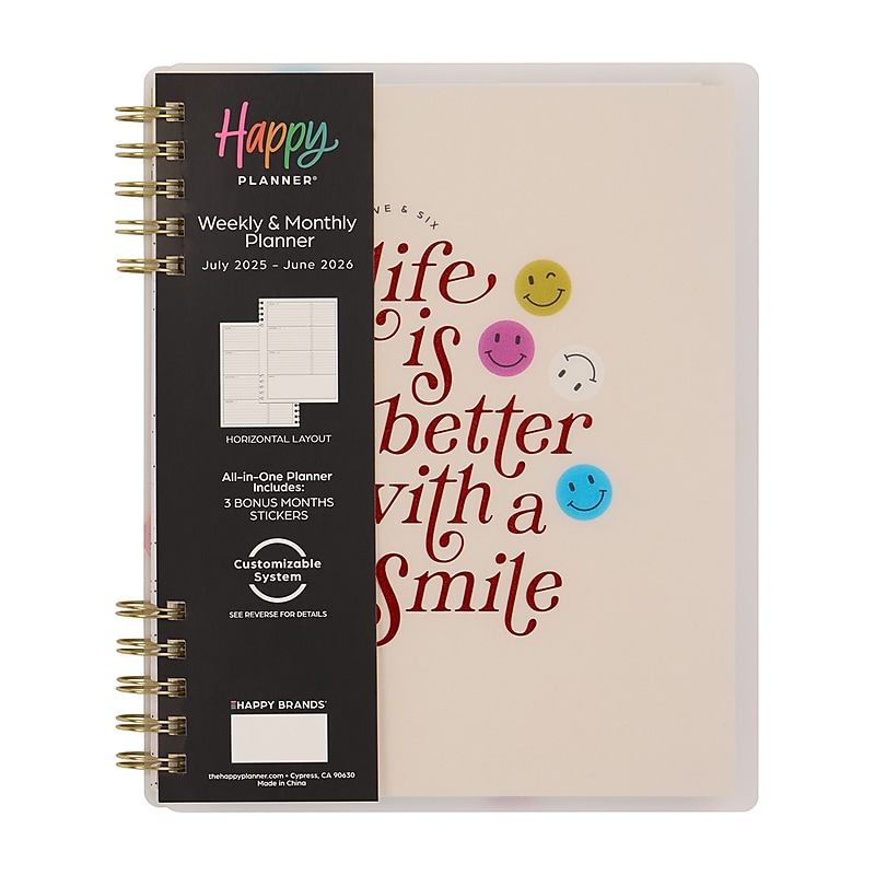 2025-2026 The Happy Planner Sunny Smiles 8.75" x 9.75" Academic Year Weekly & Monthly Planner, Plastic Cover (PZ0005C007) image 1