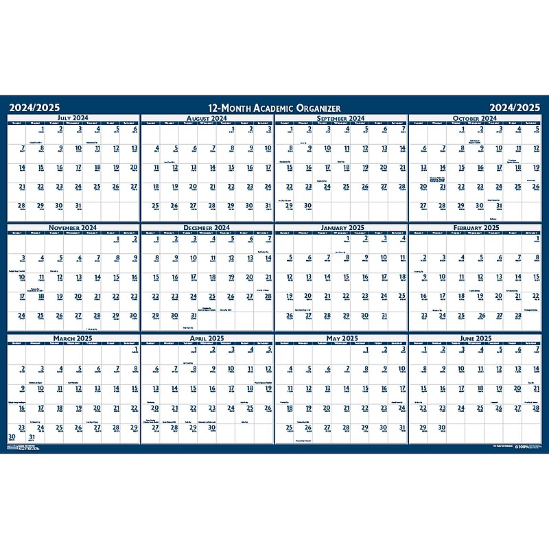 2024-2025 House of Doolittle 37" x 24" Academic Yearly Dry-Erase Wall Calendar, Reversible, White/Blue (395-25) image 1