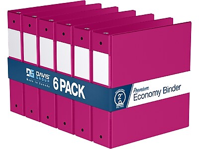 Davis Group Premium Economy 2" 3-Ring Non-View Binder, Pink, 6/Pack (2313-43-06)