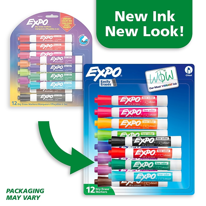 Expo Tank Dry Erase Marker, Chisel Tip, Assorted Colors, 12/Pack