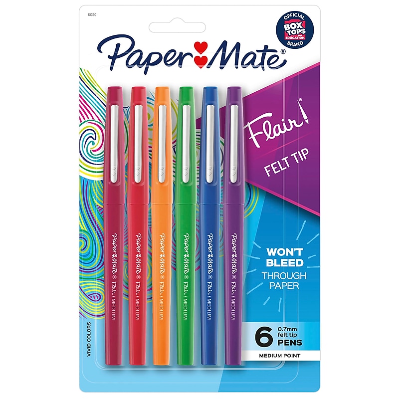 Paper Mate Flair Felt Pens, Medium Point, 0.7mm, Assorted Ink, 6/Pack (61390) image 1