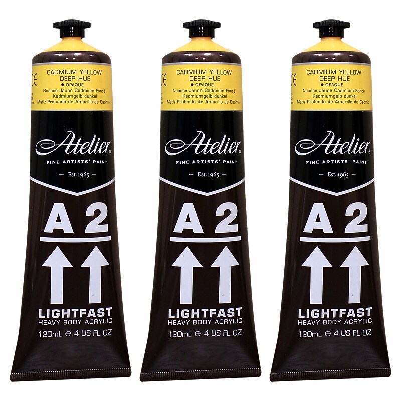 Chroma Atelier A2 Lightfast Acrylic Paint Tube, Cadmium Yellow Deep Hue, 4 oz., 3/Bundle (CRM770-3) image 1
